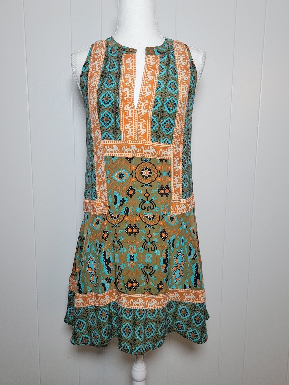 Anthropologie × Tolani 100% Silk Reva Tunic Dress Elephant Print Sleeveless XS - Picture 4 of 11